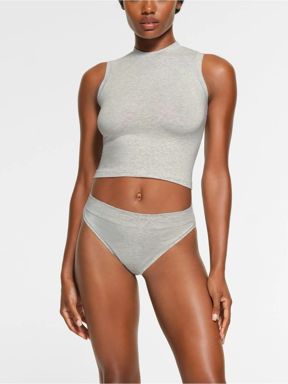 SKIMS Cotton Jersey Mock Neck Tank Top Light Heather Gray Medium